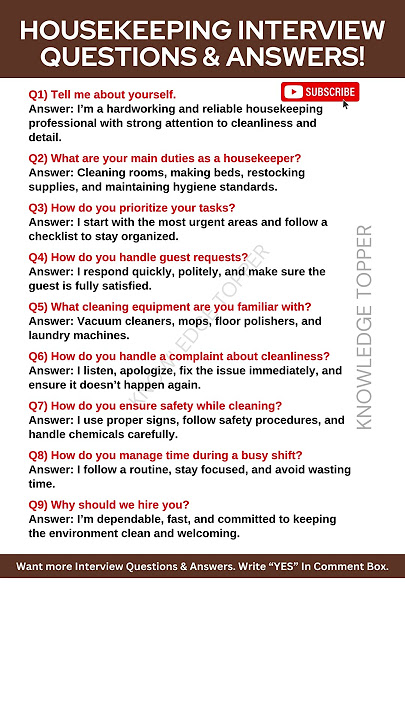 Housekeeping Interview Questions and Answers | Housekeeping Training Video
