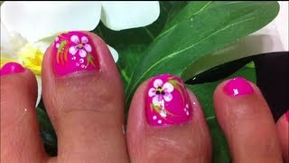 toe flower nails nail designs flowers pedicure hawaiian pink french rhinestones