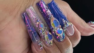 WATCH ME DO MY NAILS | PINK & PURPLE FANTASY | BLING NAILS | #ACRYLICNAILS #BLINGNAILS | #2XLNAILS