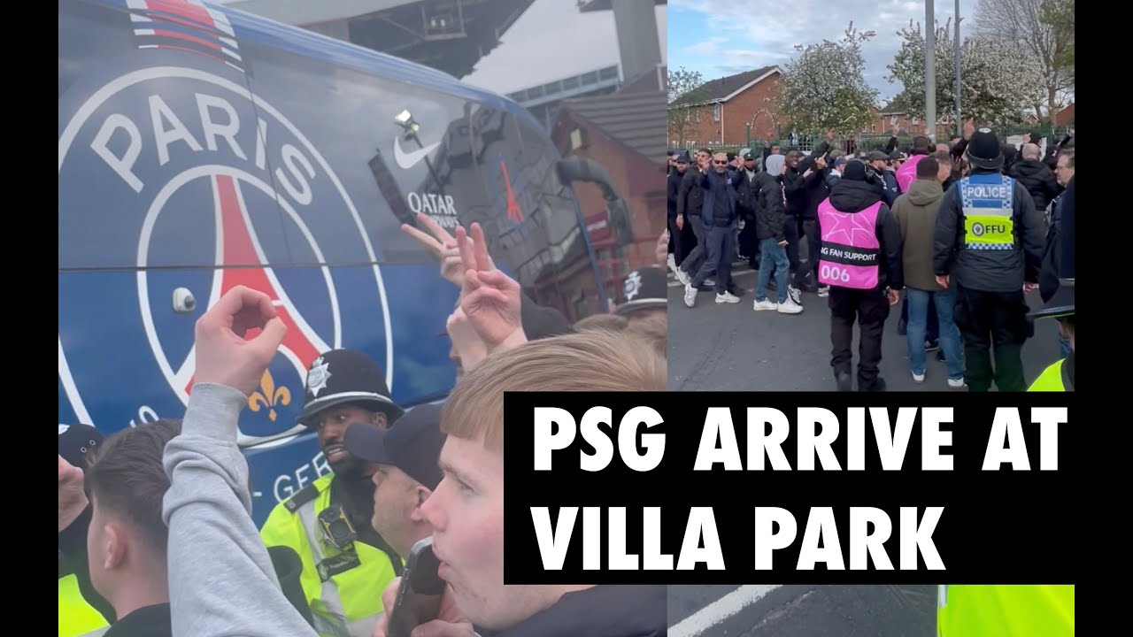PSG bus and supporters arrive at Villa Park (Aston Villa)