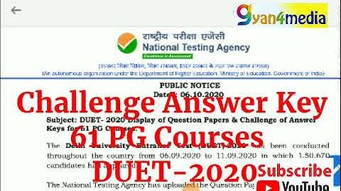 NTA releases DUET PG Answer Key || Challenge