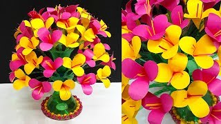 DIY-Paper flowers Guldasta made from waste Plastic bottles|Paper ka Guldasta Banane ka aasan Tarika