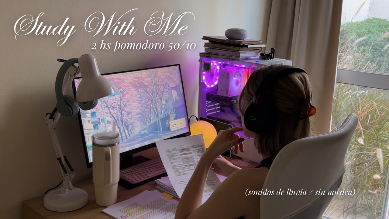 2HS STUDY WITH ME 🌸📖🎧| pomodoro 50/10 | 🌧️Rain Sounds, No Music | Estudiando Psicología☕
