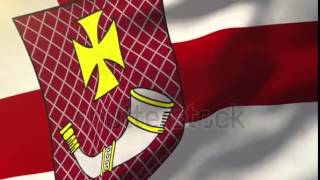 Ventspils flag waving in the wind. Looping sun rises style. Animation loop Stock video by
