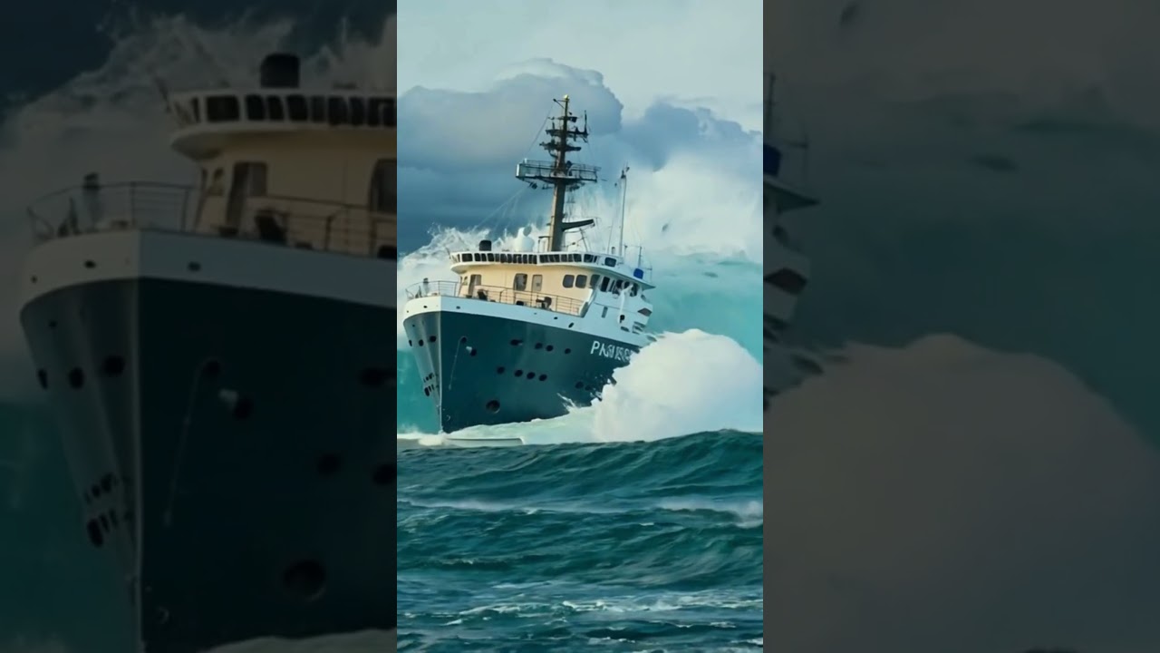 Ship Battles a Huge Tidal Wave A Fight for Survival! 