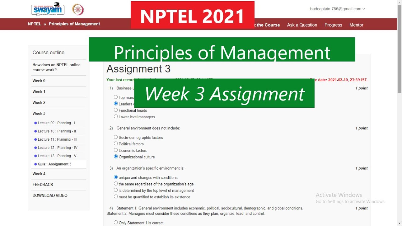 nptel principles of management assignment answers 2021