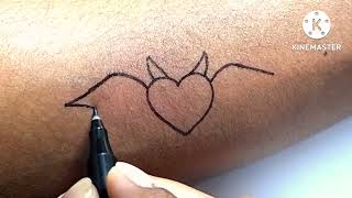 Black heart  with vampire wings tattoo design | tattoo art by bisu | tattoo art