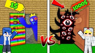 TÔ GÀ THỬ THÁCH 24H XÂY CÁNH CỔNG KINH DỊ TỪ 1$ tới 1000$ TRONG MiNECRAFT*100 DOOR VS RAINBOW FRIEND