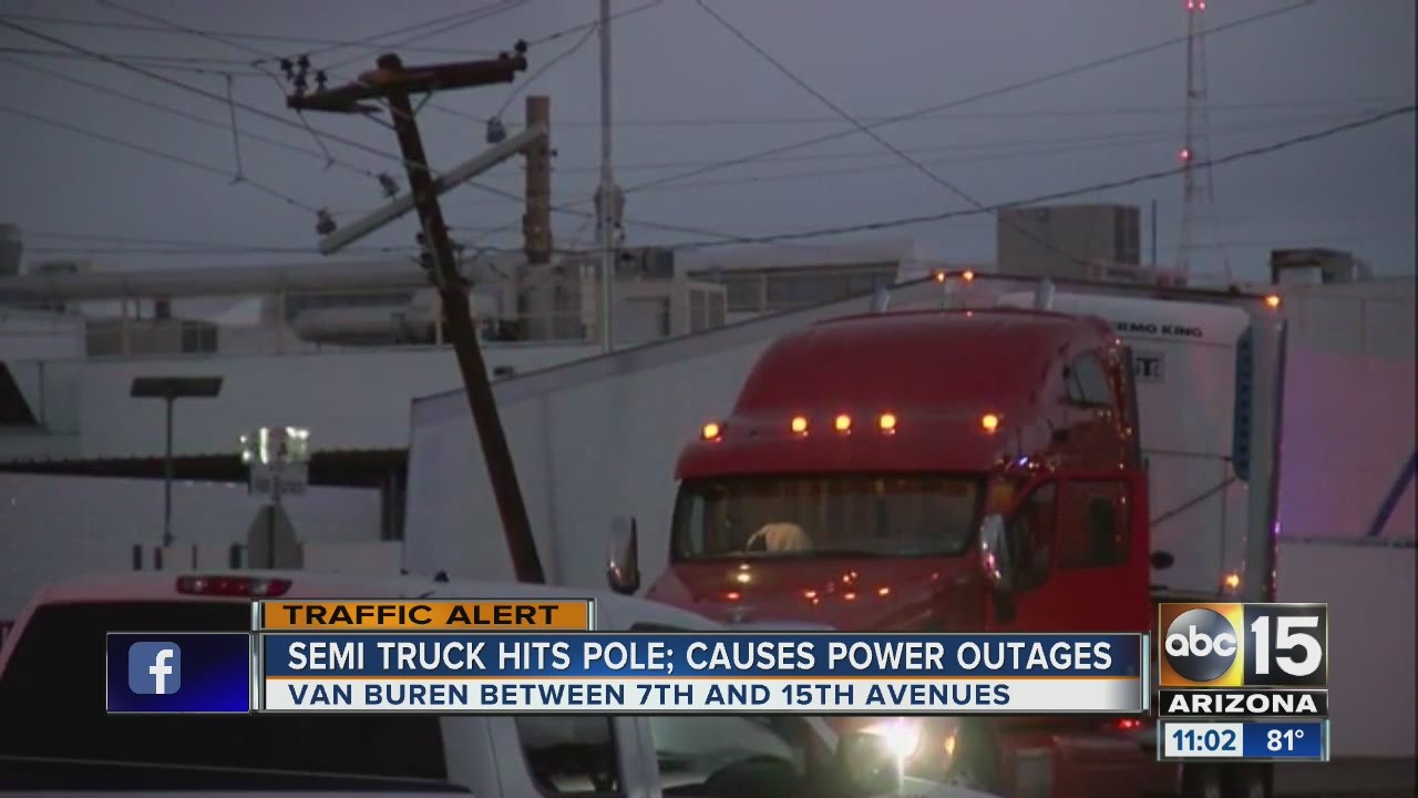 Semi-truck hits power pole, thousands without power - YouTube