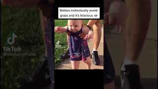 Babies avoiding grass