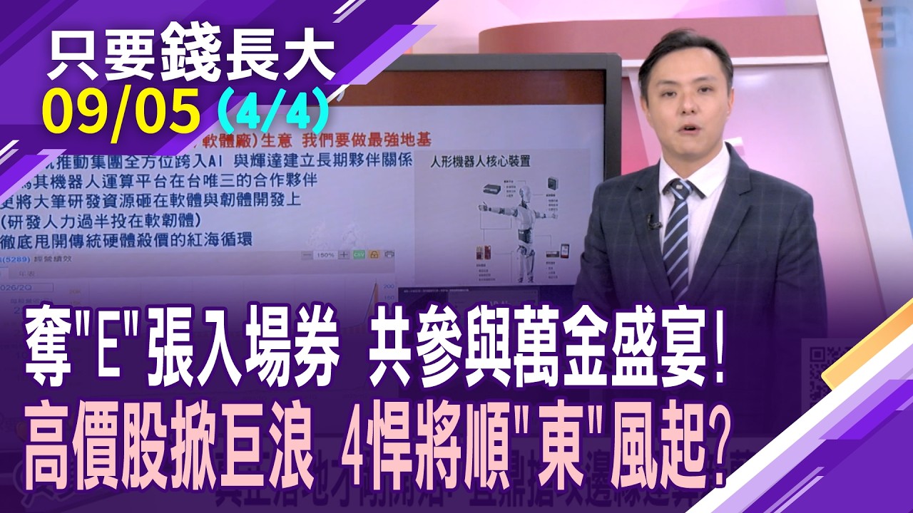 千金股股本小+籌碼集中 想與高價股同行,工具多?選股不能挑毛三到四 這四檔千金悍將,股價有機會再造奇蹟?【20260905(第4/4段)只要錢長大*鄭明娟(謝晨彥×黃紫東)】 縮圖