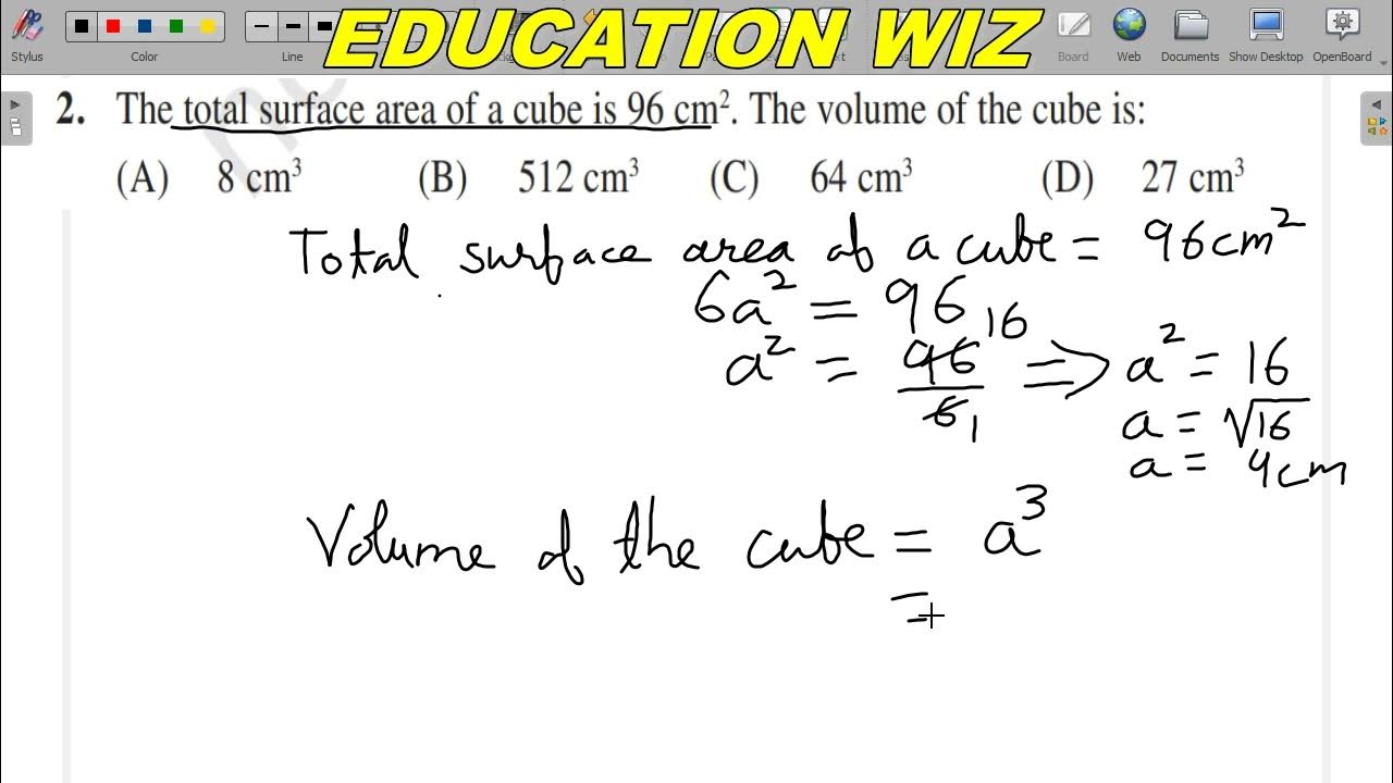 The total surface area of a cube is 96 cm2. The volume of the cube is ...