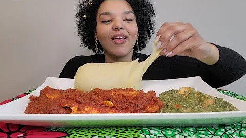 Plantain fufu, croacker fish spicy stew, oiless okra soup with shrimps 🍛 African Food ASMR Mukbang