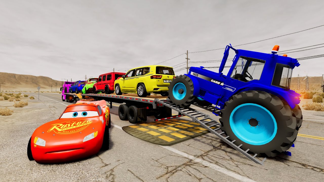 Flatbed Truck Mcqueen | Transportation with Truck - Pothole vs Car 