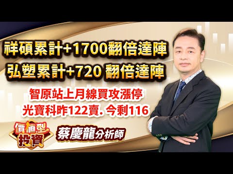 中視【價值型投資】20240528 #蔡慶龍：祥碩累計+1700翻倍達陣　弘塑累計+720 翻倍達陣　智原站上月線買攻漲停　光寶科昨122賣 今剩116 #中視 #蔡慶龍 #價值型投資 #摩爾證券投顧