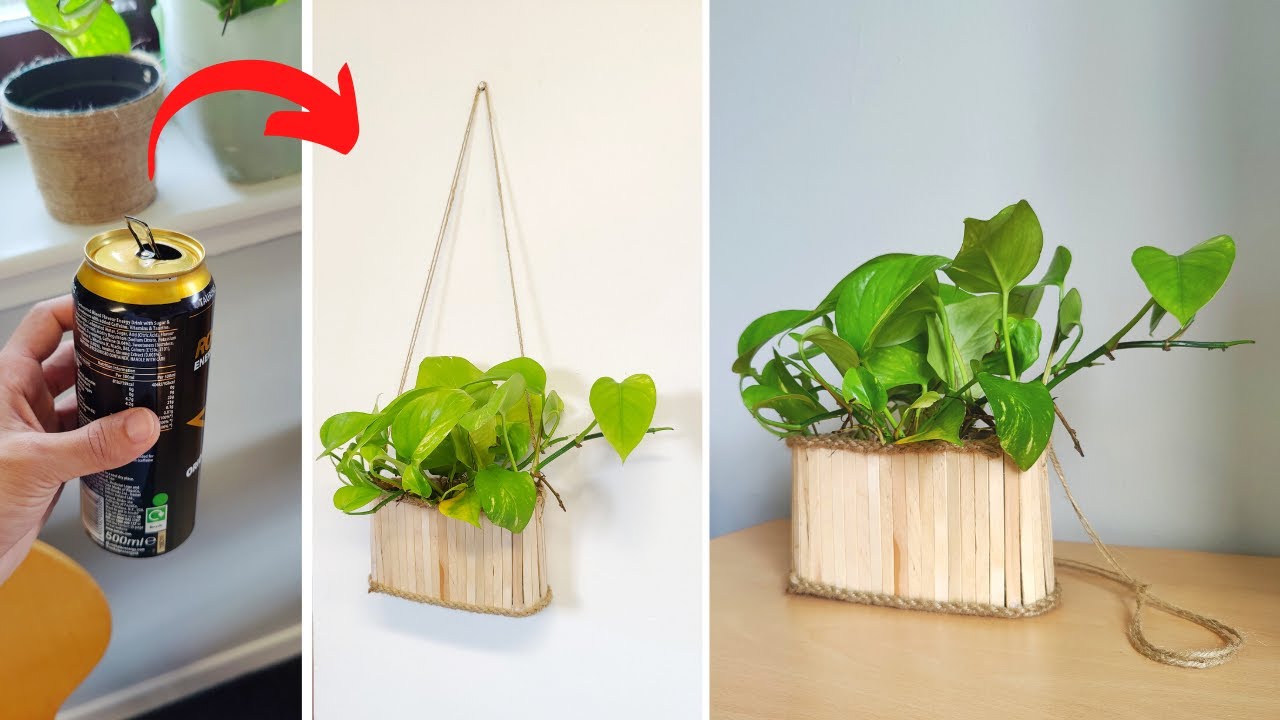 How to make indoor hanging pot using waste metallic cans | Hanging plant ideas | DIY gardening ideas