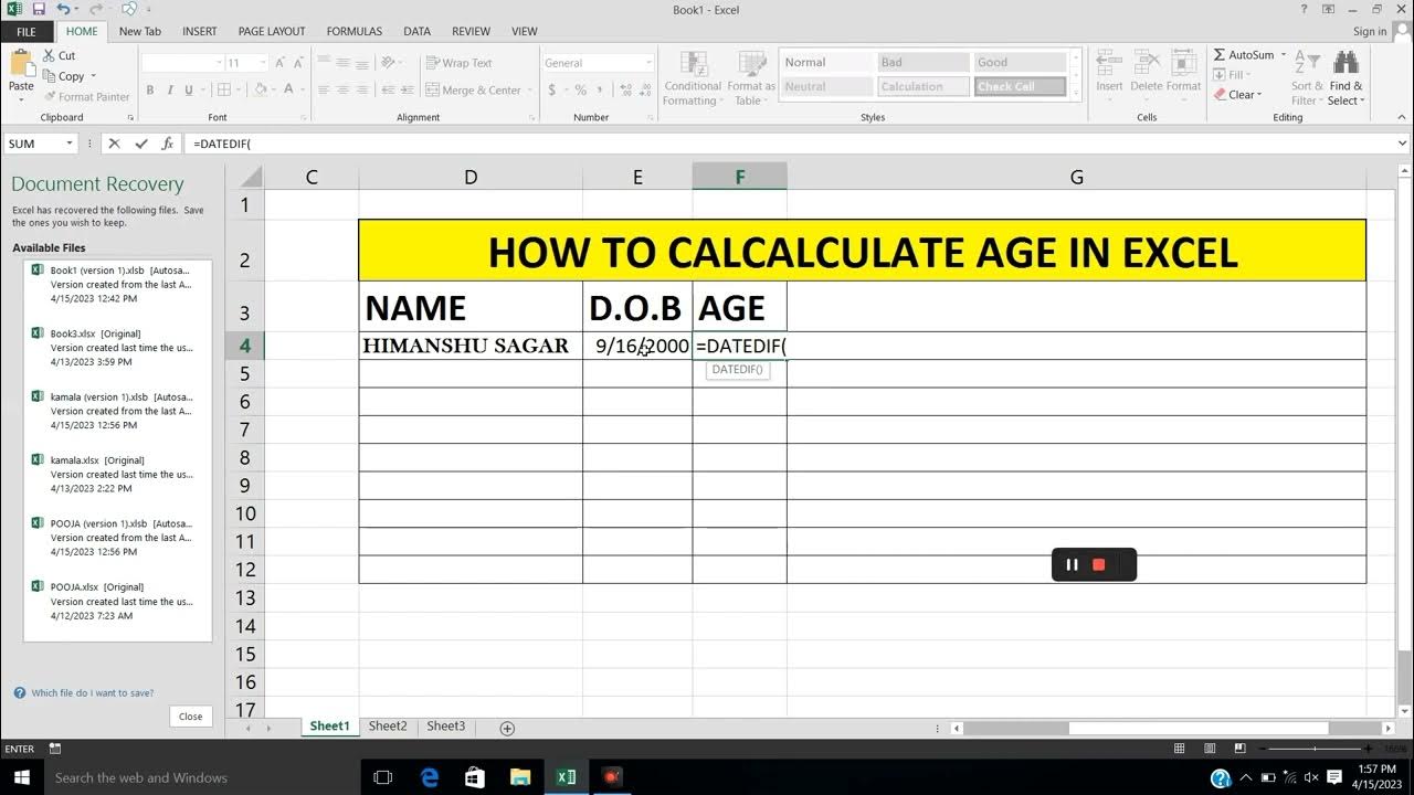 HOW TO CALCULATE AGE IN MSEXCEL? YouTube