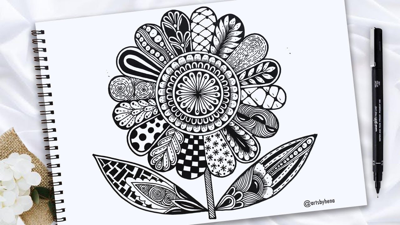 Easy Zentangle Flower 🌼 How To Draw Zentangle Flower For Beginners ...