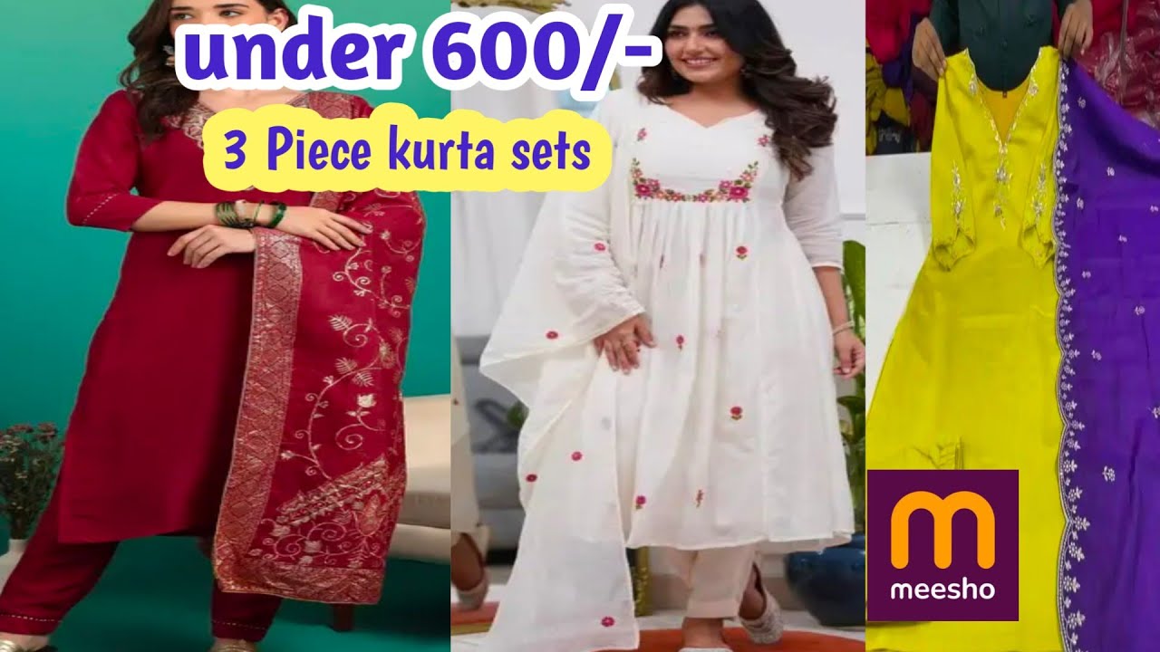 Meesho party wear 3Pic kurta sets under600/-😱meesho haul/office, college, festive wear kurta sets💞 
