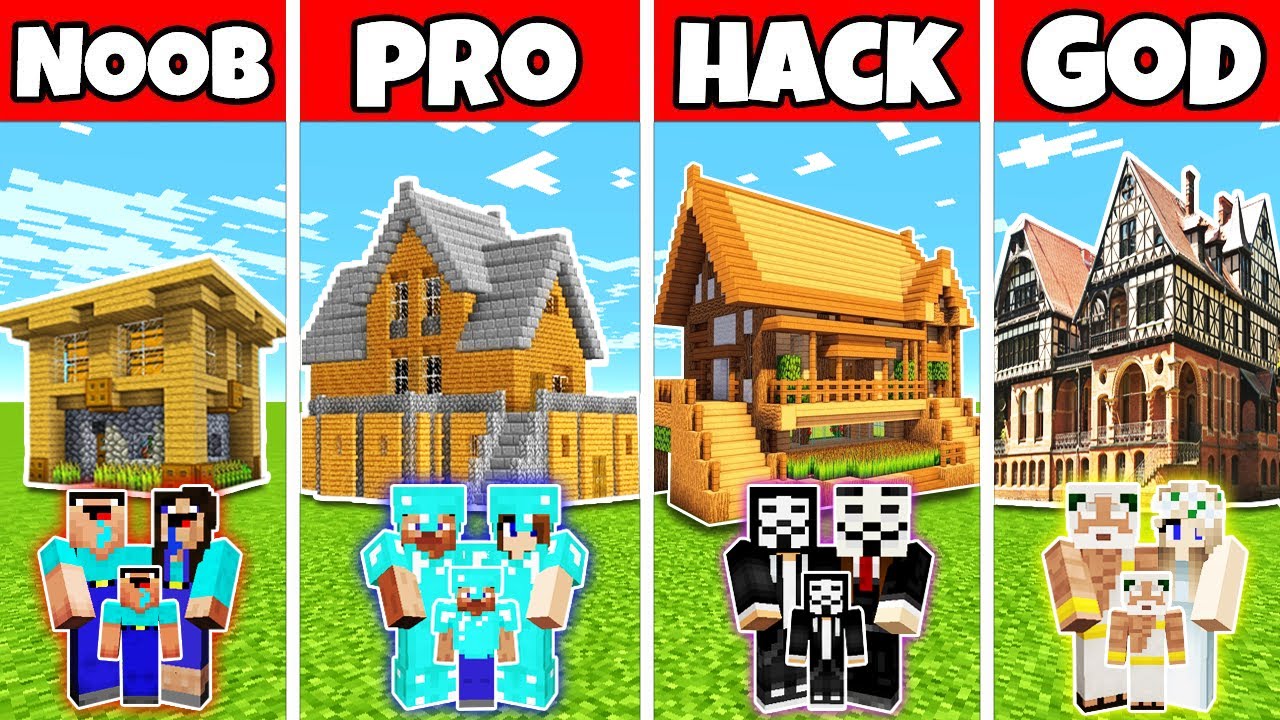 Download Minecraft: FAMILY MANSION HOUSE BUILD CHALLENGE - NOOB vs PRO vs HACKER vs GOD in Minecraft
