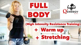40 MIN HIRT WORKOUT AT HOME WITH DUMBBELLS  W/WARMUP AND STRETCHING/FULL BODY