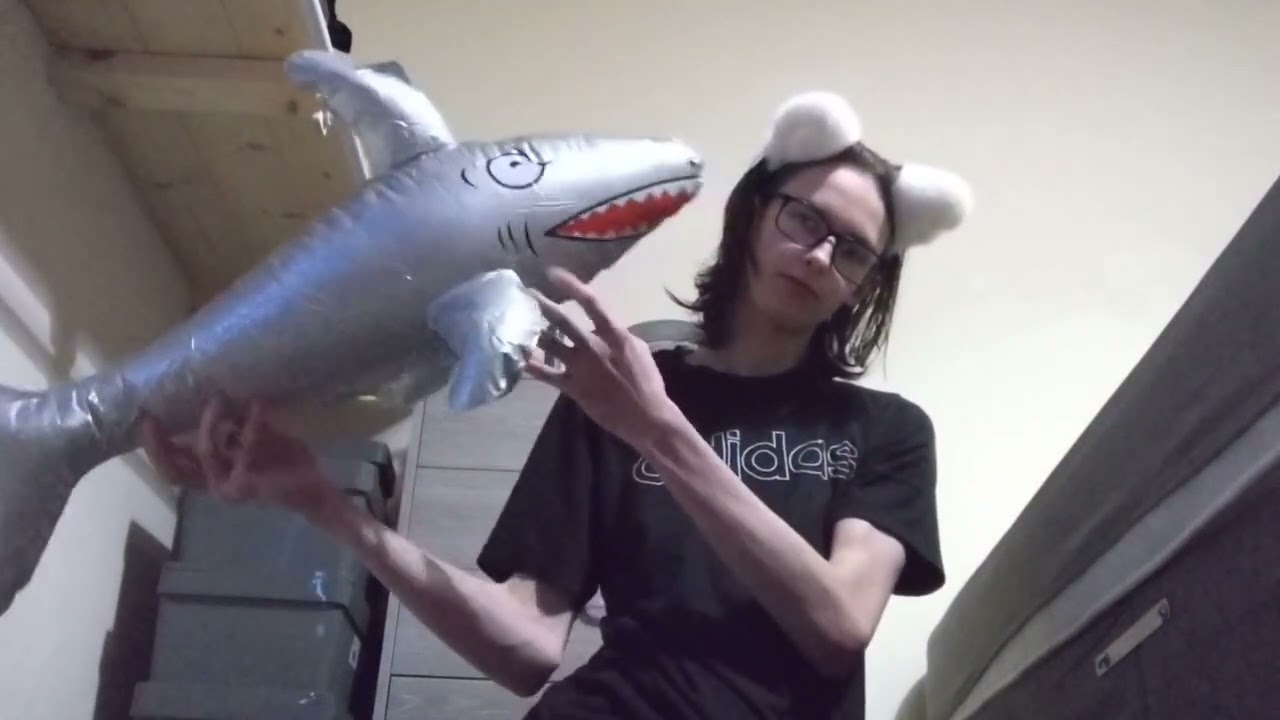 inflating and deflating small inflatable shark