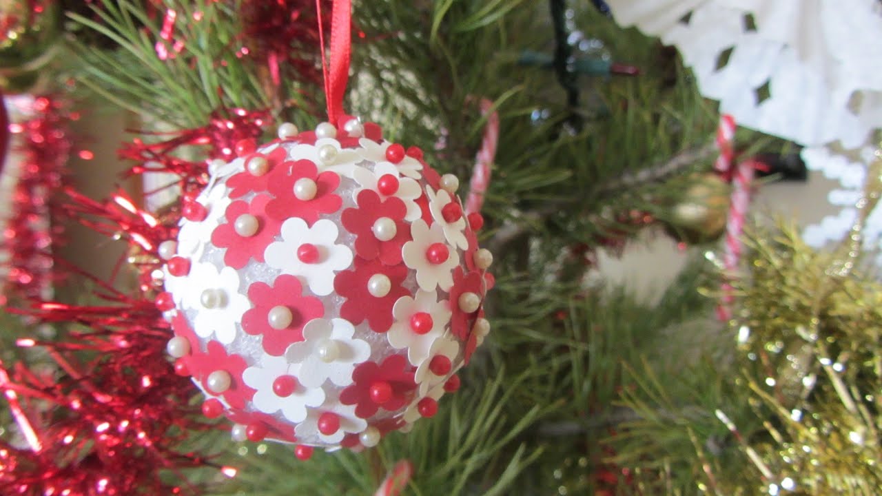 christmas ornament syrofoam ball paper flowers push pins paper flower christmas ornaments