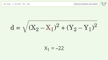 Find the distance between two points p1 (-22,83) and p2 (-76,-93): Step-by-Step Video Solution