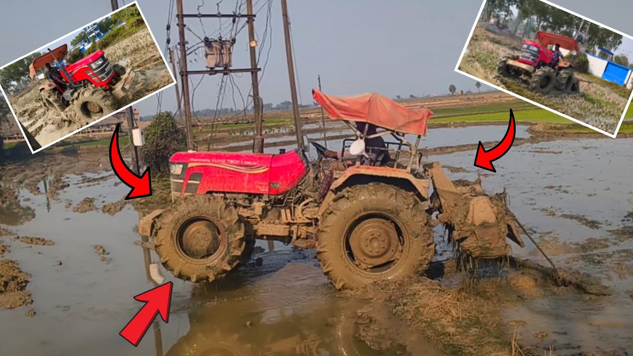 Mahindra 585tech+ tractor rotavator performance in deep mud || জলা জমিতে কেমন টানছে দেখুন👉