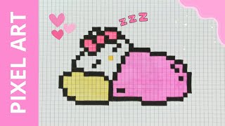 Super Cute Sleeping Hello Kitty Pixel Art 💤 Easy Tutorial for Beginners!