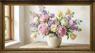 Soft Spring Flowers Oil Painting Gold Frame TV Art | 2 Hours 4K screenshot 4