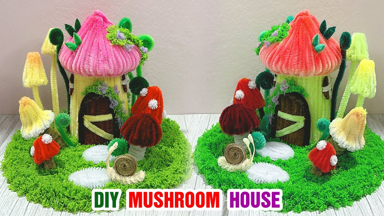 🍄 DIY Mushroom House - Mushroom House Using Pipe Cleaner - Chenille Wire Tutorial
