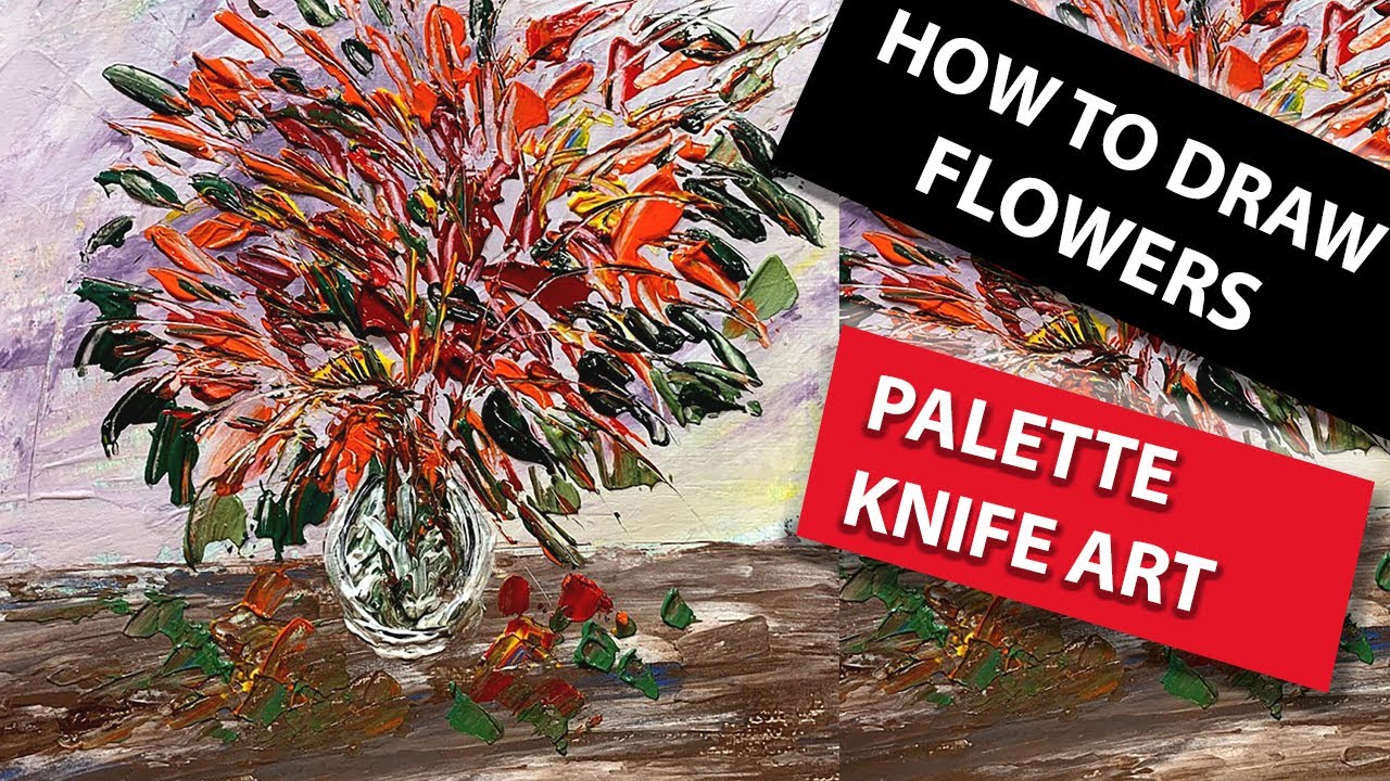 Acrylic painting palette knife flowers, thick paint white flowers