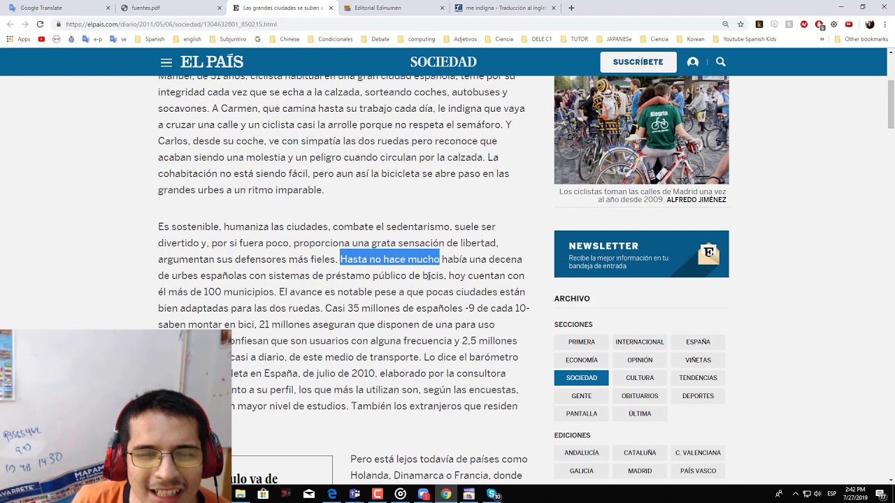 Alumno con más de 150 lecciones por internet, clase DELE C2 delegacia digital