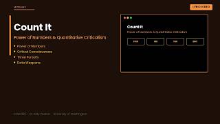 Count It - Power of Numbers, Critical Consciousness & Quantitative Criticalism | COM 382 LV