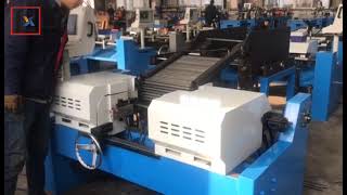 LX-50SM double-head chamfer machine with automatic pneumatic loader operation