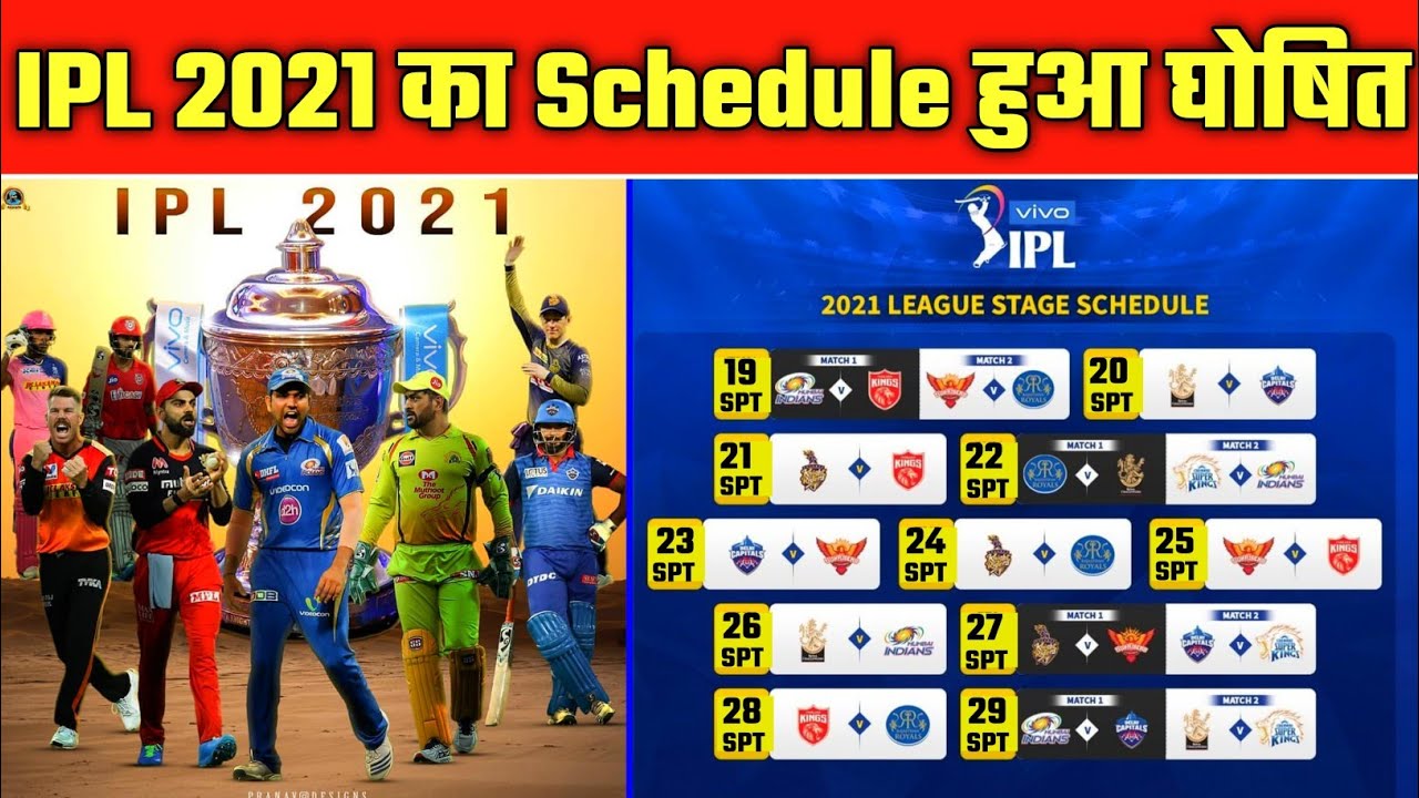 IPL 2021 - IPL Part - II UAE Schedule (19 September - 10 October)