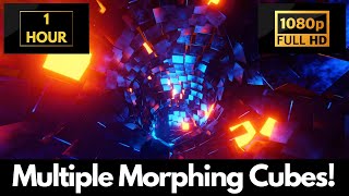 Multiple Morphing Colored Cubes Tunnel Screensaver  – 1 HOUR LOOP Satisfying Background Video!