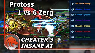 StarCraft 2: Protoss 1 vs 6 Zerg Cheater 3 INSANE AI!