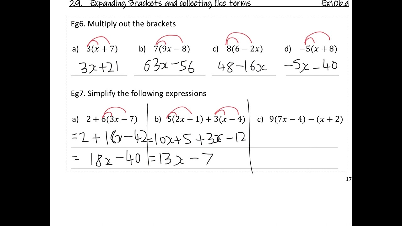 Year 9   29.  Ex10b,d Expand Brackets  and  Collect Like Terms