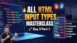 Day 3 Part 3 | All HTML Input Types Explained with HTML & CSS Examples | Web Development Tutorial