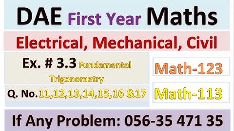 Lec. 16 |Math 123 113 |DAE 1st Year App. Math| Fundamental Trigonometry | Ex 3.3 & 5.3 |Q 11 to 17 |