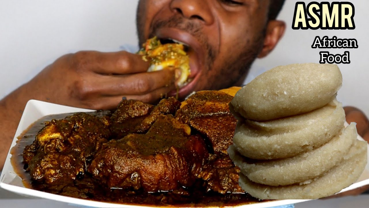 ASMR BETTERLEAF SOUP AND GARRI FUFU WITH ASSORTED MEAT MUKBANG | AFRICAN FOOD