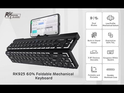 RK ROYAL KLUDGE RK925 60% Foldable Wireless Mechanical Keyboard with Built-in Stand Holder