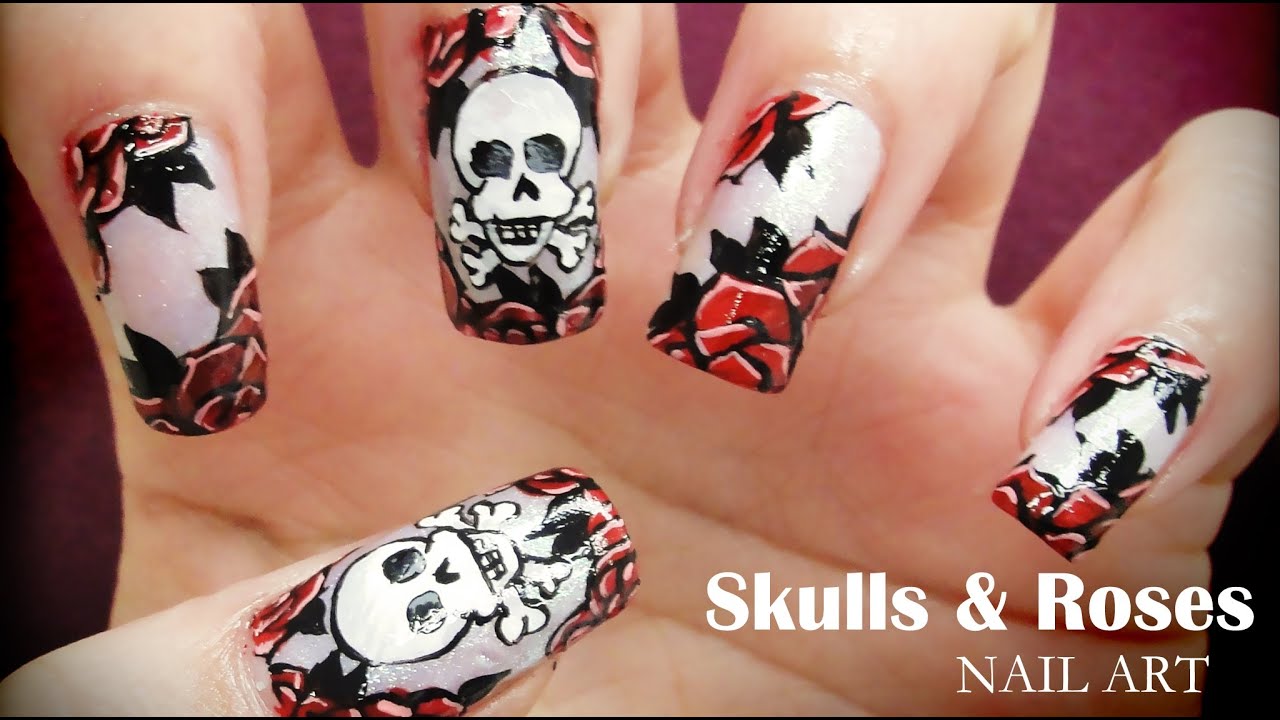 5. "Skull and Roses Nail Art" - wide 7