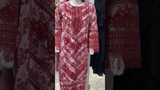 Peach Maroon Embroidered Suit Organza Patch Tassels 3Piece Dress