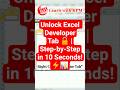 Unlock Excel Developer Tab 🔓 | Step-by-Step in 10 Seconds! ⚡📊  #shorts #excel