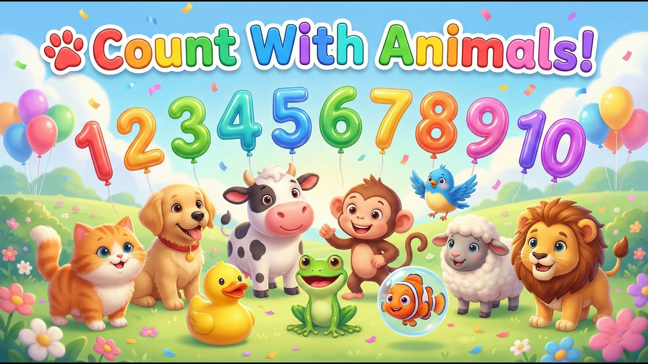 🐾 Count With Animals! - Numbers 1-10 Learning Song for Babies