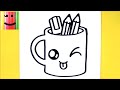 Comment dessiner tasse crayons kawaii  dessin kawaii et facile