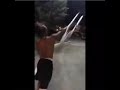 X fights guy while wearing crutches